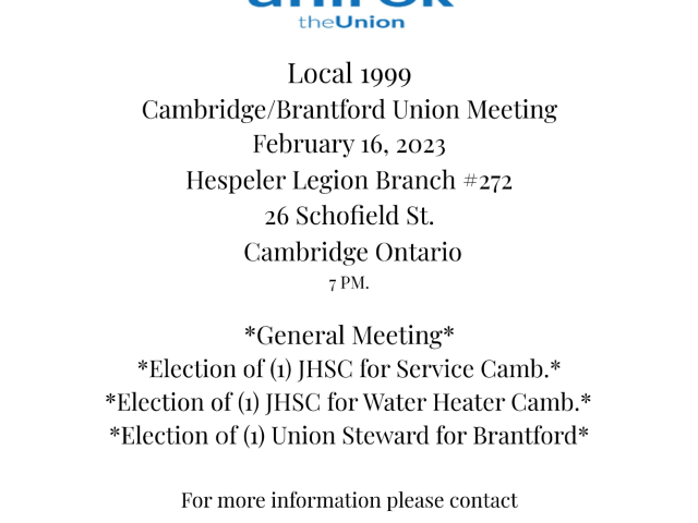 Cambridge/Brantford Union Meeting